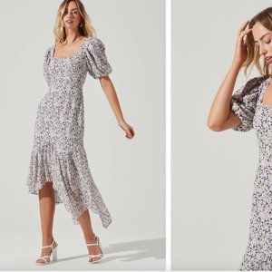 Astr the Label MICAELA FLORAL PUFF SLEEVE MIDI DRESS Size L